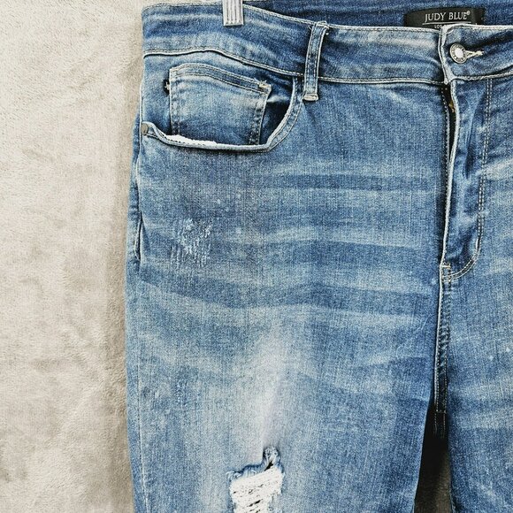 Judy Blue Jeans 22W Medium Wash Bleached Distressed Skinny Fit Stretch High Rise - Picture 3 of 14